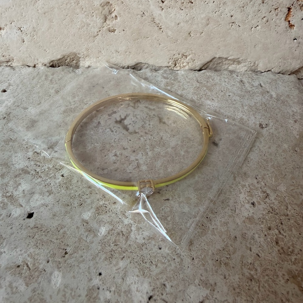 Gold Stainless Steel Neon Enamel Heart Zirconia Bangle Bracelet |